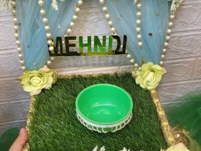 Mehndi Handcrafted Platter Thali | Decorative Wedding Mehendi Plate for Bride, Bridesmaid, Dulhan | Handmade Tray for Shaadi, Haldi, Sangeet, Engagement,& Decor (Green)