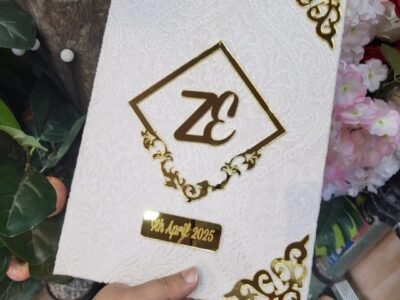 Personalized Nikah Nama Booklet | Nikah Nama Certificate with Thumbprint | 3D Golden Acrylic Lettering | Off White and Golden Colour,12 x 10 Inches