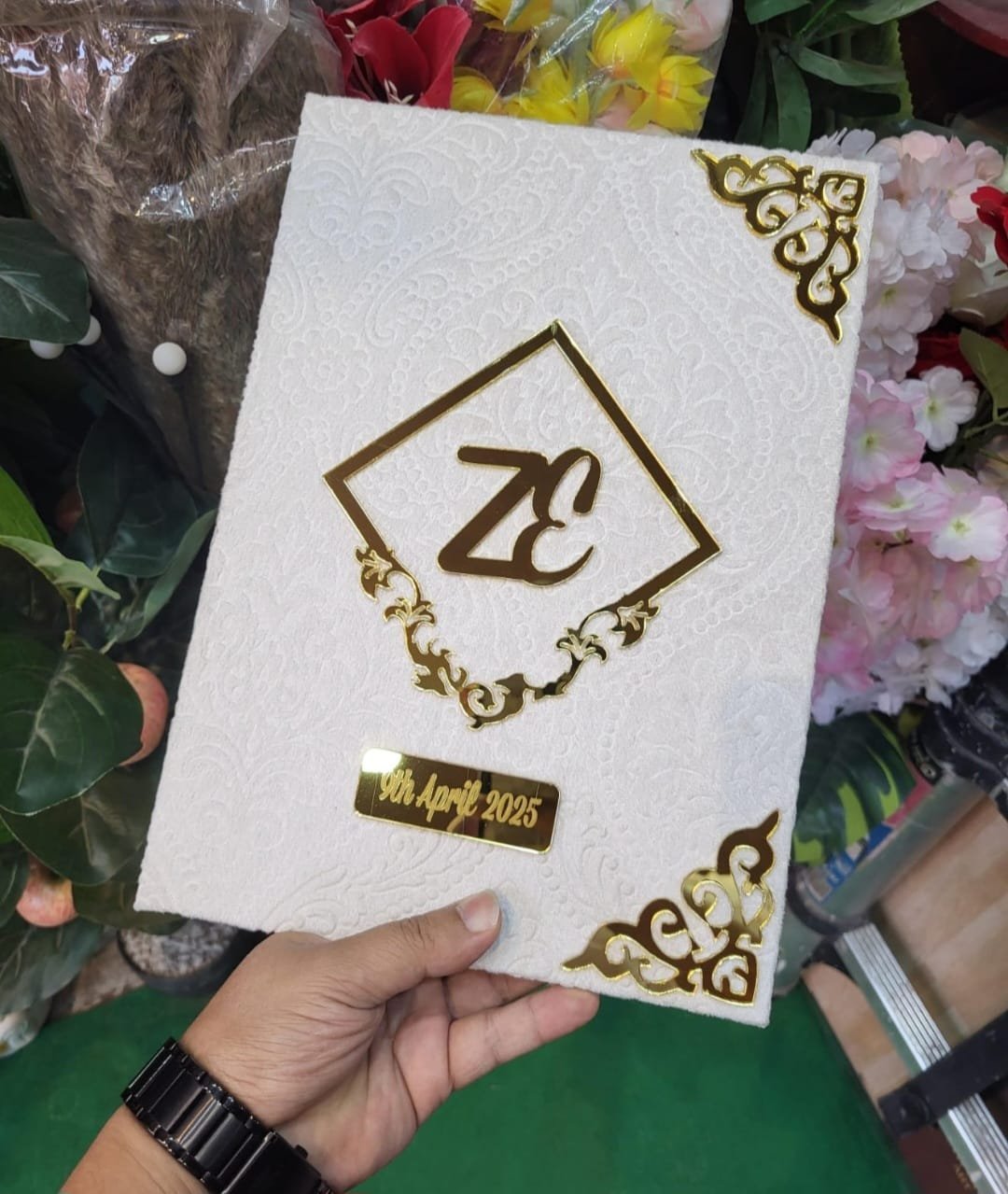 Personalized Nikah Nama Booklet | Nikah Nama Certificate with Thumbprint | 3D Golden Acrylic Lettering | Off White and Golden Colour,12 x 10 Inches