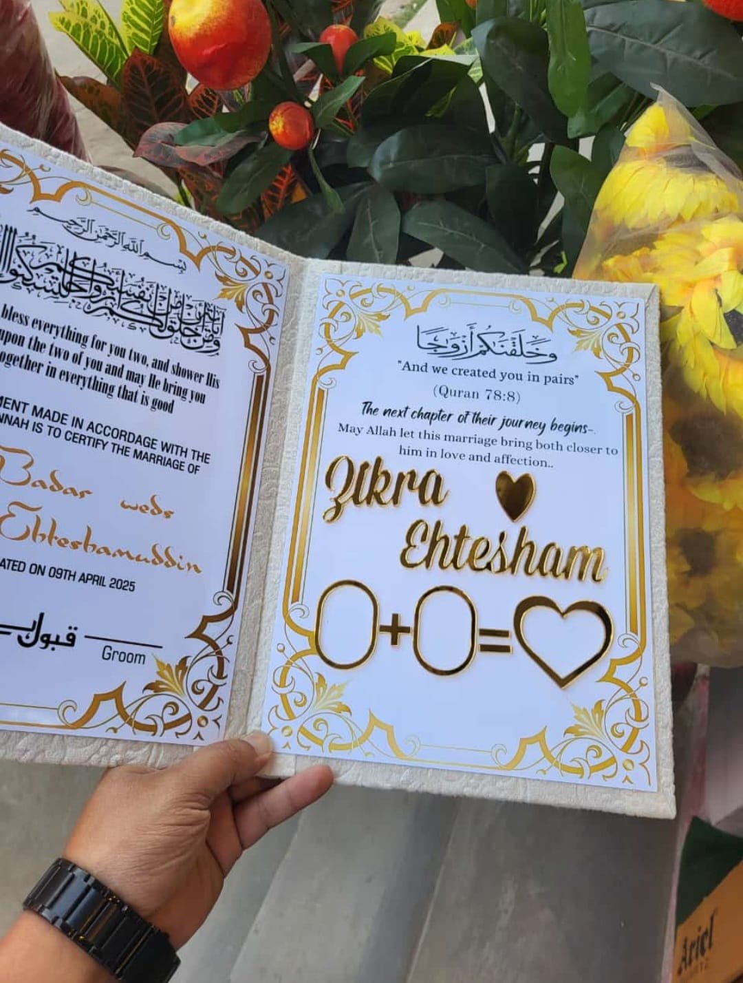 Personalized Nikah Nama Booklet | Nikah Nama Certificate with Thumbprint | 3D Golden Acrylic Lettering | Off White and Golden Colour,12 x 10 Inches - Image 3