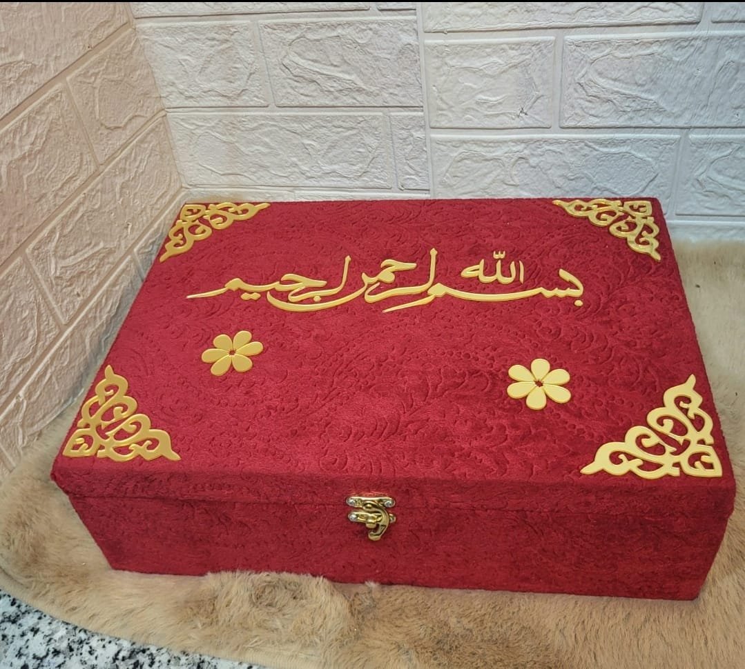 Premium Nikah Nama Combo Gift Box with Booklet & Decorative Pen, Muh dikhayi mirror, Stamp pad, | Velvet Finish Islamic Wedding Nikahnama Folder - Image 2
