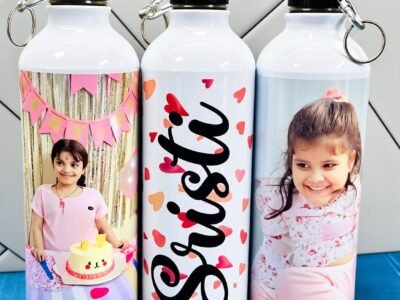 Aluminium Personalised Your Images Printed Sports Sipper/Water Bottle with Photo and Name Customised (White, 600ML)