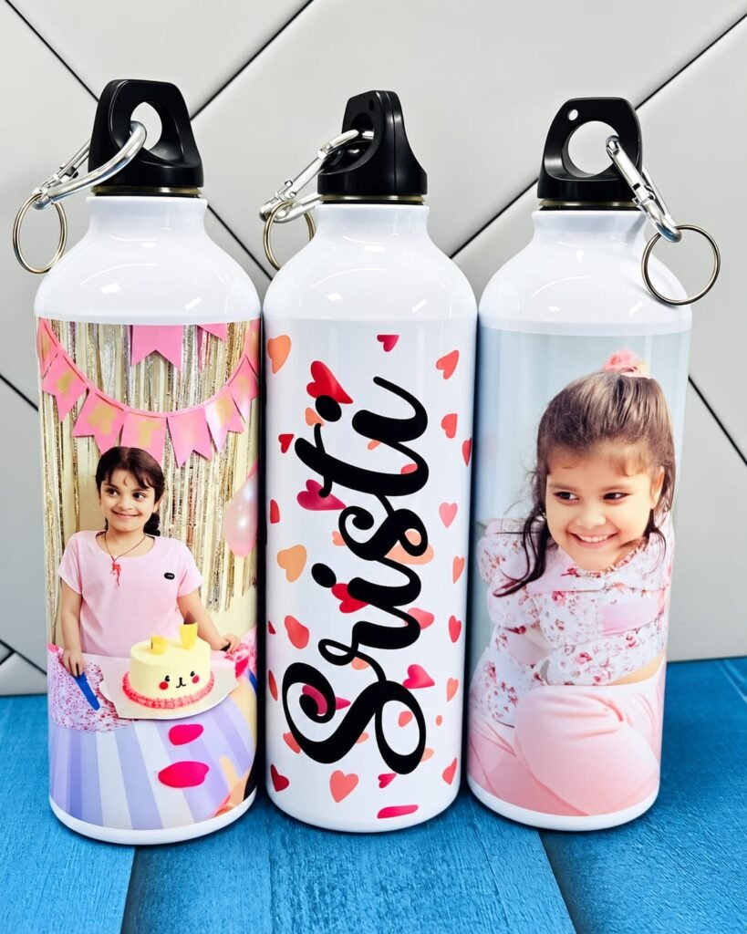 Aluminium Personalised Your Images Printed Sports Sipper/Water Bottle with Photo and Name Customised (White, 600ML)