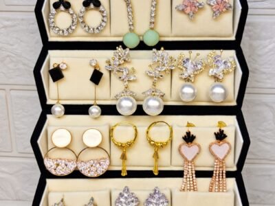 Silver Plated Earrings Combo Set With Box for Women & Girls | 12 Pair Traditional Jhumka Chandbali Stone Studded Boho Ethnic Earrings Collection | Daily Wear Party Wedding Jewellery