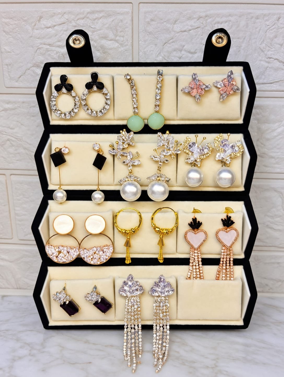 Silver Plated Earrings Combo Set With Box for Women & Girls | 12 Pair Traditional Jhumka Chandbali Stone Studded Boho Ethnic Earrings Collection | Daily Wear Party Wedding Jewellery